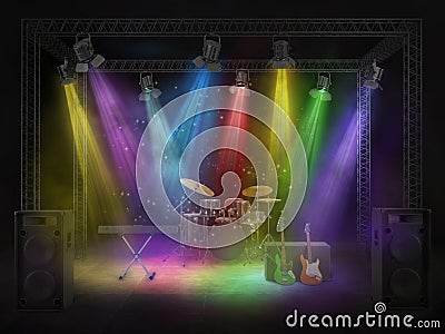 concert scene with lights Cartoon Illustration