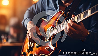 Concert stage performance with guitaristblurred backgroundmusic band in studiohigh quality image Stock Photo