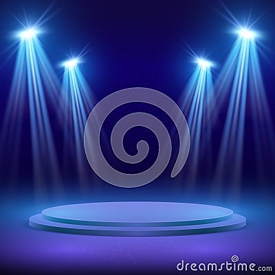 Concert stage with spot light lighting. Show performance vector background Vector Illustration