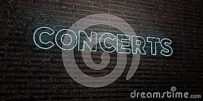 CONCERTS -Realistic Neon Sign on Brick Wall background - 3D rendered royalty free stock image Stock Photo