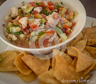 Conch Ceviche with chips Stock Photo