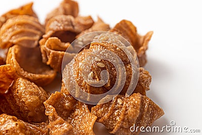 Conch shaped snacks on a white background Stock Photo