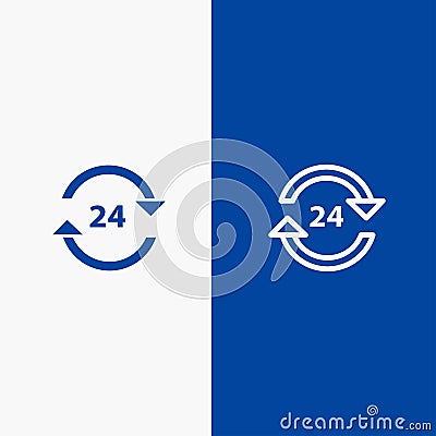 Concierge, Hotel, None, Round The Clock, Service, Stop Line and Glyph Solid icon Blue banner Vector Illustration