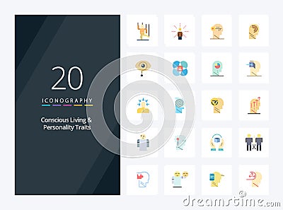 20 Concious Living And Personality Traits Flat Color icon for presentation Vector Illustration