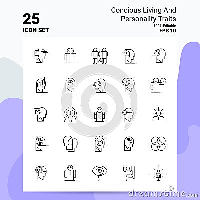 25 Concious Living And Personality Traits Icon Set. 100% Editable EPS 10 Files. Business Logo Concept Ideas Line icon design Vector Illustration