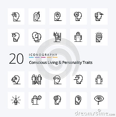 20 Concious Living And Personality Traits Line icon Pack like man autism people unlock lock Vector Illustration