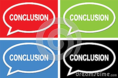 CONCLUSION text, on ellipse speech bubble sign. Stock Photo