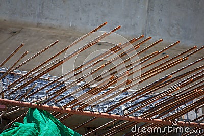 Conconcretec piles in a construction area Stock Photo