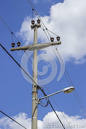Concreet electrical pole with power lines 2 Stock Photo