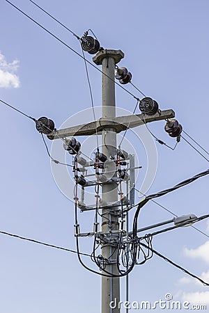 Concreet pole electrical pole with power lines 2 Stock Photo