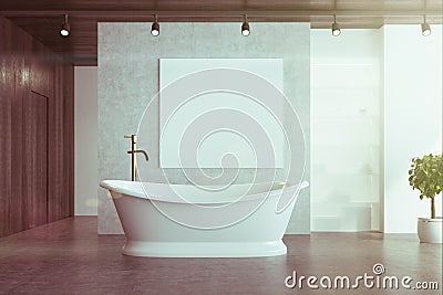 Concrete bathroom, elegant tub and poster toned Stock Photo