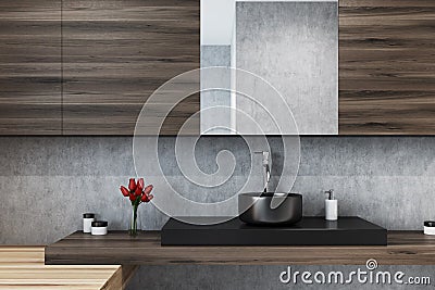 Concrete bathroom, mirror and sink close up Stock Photo