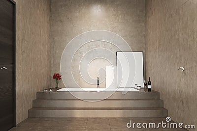 Concrete bathroom, stairs and a tub Stock Photo