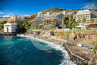 Concrete beach near bath complex Lido in Funchal Stock Photo