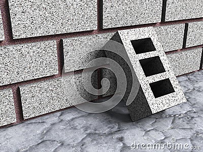 Concrete brick construction block with wall Cartoon Illustration