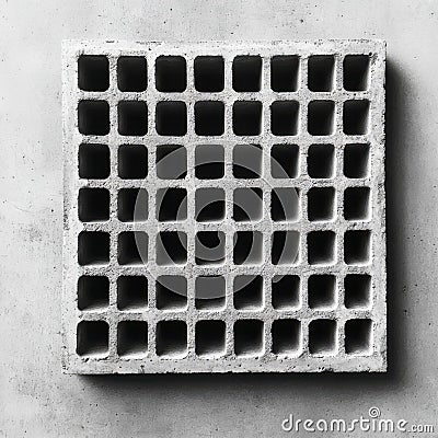 Concrete building block with a grid pattern showcased on a plain background highlighting texture and design Stock Photo