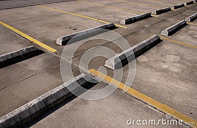 concrete bumpers,empty parking lot Stock Photo