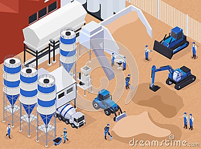 Concrete Cement Production Isometric Composition Vector Illustration