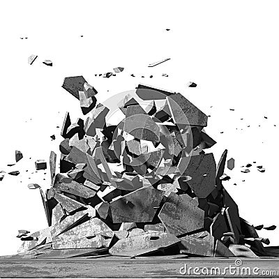 Concrete chaotic fragments of explosion destruction. Abstract ba Cartoon Illustration