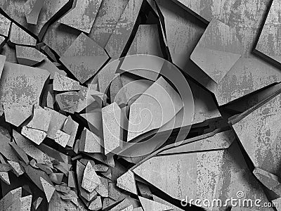 Concrete chaotic fragments of explosion destruction wall. Abstract background Cartoon Illustration