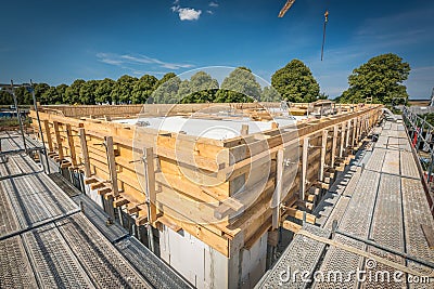 Concrete column is placed on a foundation Stock Photo