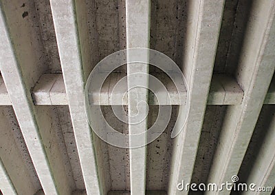 Concrete construction for highway bridge from beneath Stock Photo