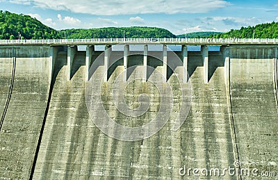 Concrete dam wall of an old dam in the Harz Mountains from the land side, architecture Stock Photo