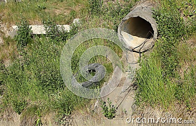 Concrete drain pipe of an old abandoned sewer Stock Photo