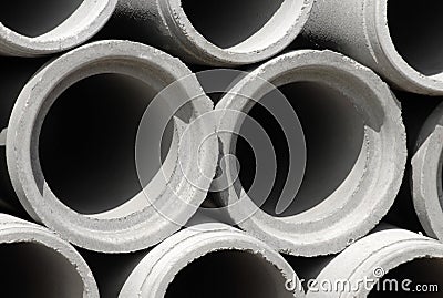 Concrete drainage pipes on construction site Stock Photo