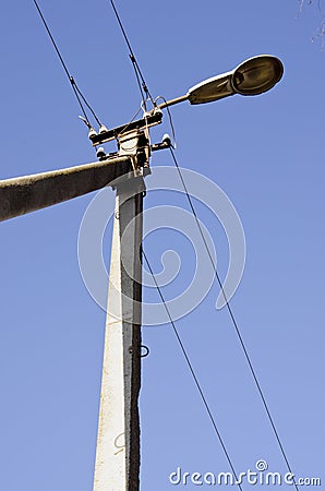 Concrete electric pole. Power supply industry. Stock Photo