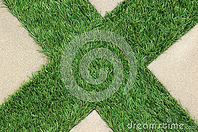 Concrete Floor and Green Artificial Grass Stock Photo