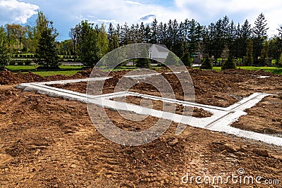 concrete foundation poured into the ground Stock Photo