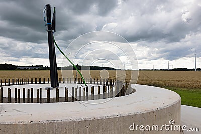Concrete fundament new wind urbine in Flevoland, The Netherlands Stock Photo