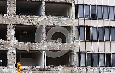 Concrete house for demolition Stock Photo