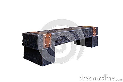 Concrete Long bench made to resemble wood isolated on a white background Stock Photo