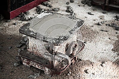 Concrete mix in iron mold and using concrete vibrator Stock Photo