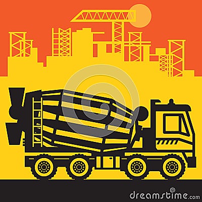 Concrete mixer, Construction power machinery Vector Illustration