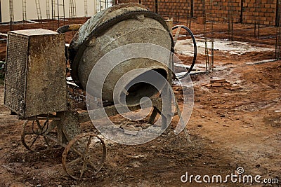 Concrete mixer placed at a construction site Stock Photo