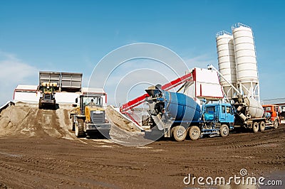 Concrete-mixing plant. Stock Photo