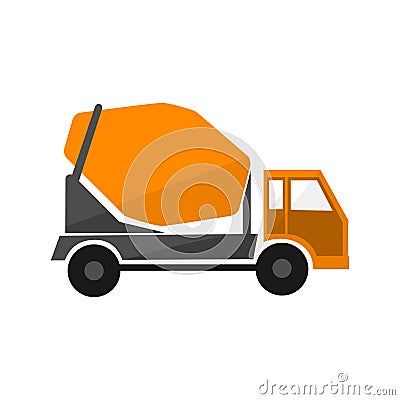 Concrete mixing truck . Flat design. Industrial transport. Construction machine. Orange lorry with mixer . Stock Photo