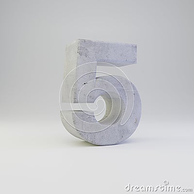 Concrete number 5 with plaster texture isolated on white background Stock Photo