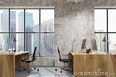 Concrete open space office interior, wood side Stock Photo