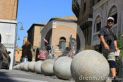 Concrete parking balls in Ravenna Editorial Stock Photo