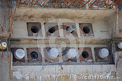 Concrete piles in a construction area Stock Photo