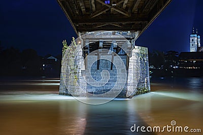 Concrete pillar of the historical bridge in Bad Saeckingen Stock Photo