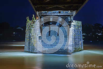 Concrete pillar of the historical bridge in Bad Saeckingen Stock Photo