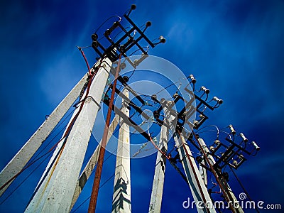 Concrete pillars of high-voltage line Stock Photo