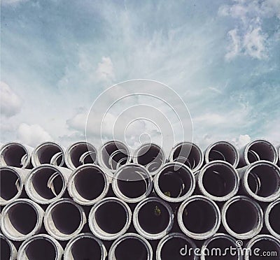 Concrete pipes and blue sky Stock Photo