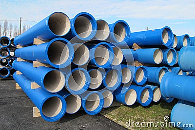 Concrete pipes for transporting water and sewerage Stock Photo