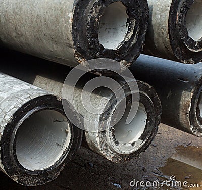 Concrete pipes tubes. Construction material Stock Photo